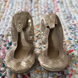Yosi Samra gold snake skin flats